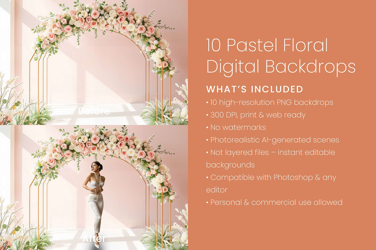 10 Pastel Floral Digital Backdrops, a Background Graphic by 3Motional (Photo 4 of 6)