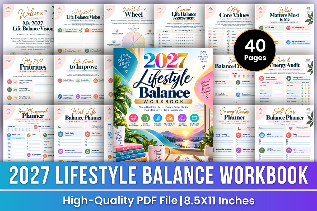 2027 Lifestyle Balance Workbook kdp, a Stationery Template by Mustafiz (Photo 1 of 4)