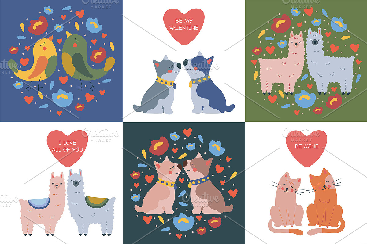 Happy Valentine's Day postcard set, an Animal Illustration by KartInnka (Photo 5 of 6)