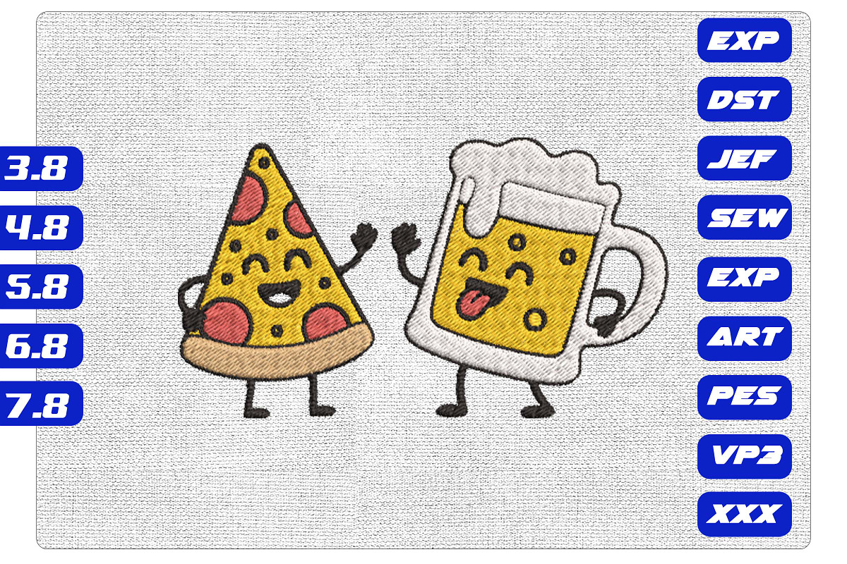 Pizza & Beer Machine Embroidery File, an Illustration by Purpose Ekbal (Photo 1 of 3)