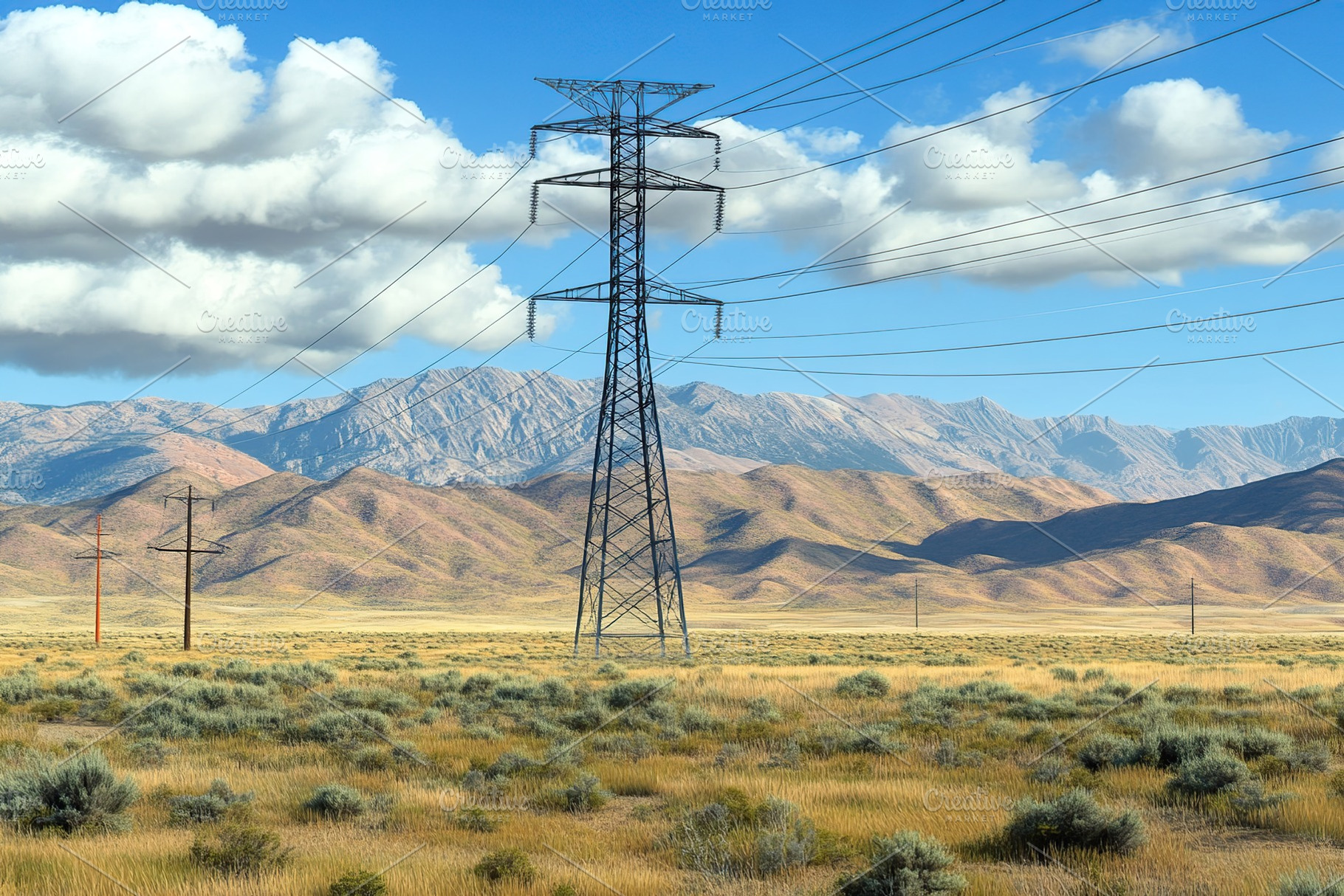 Power transmission towers and lines, a Photo by AlyaAnd