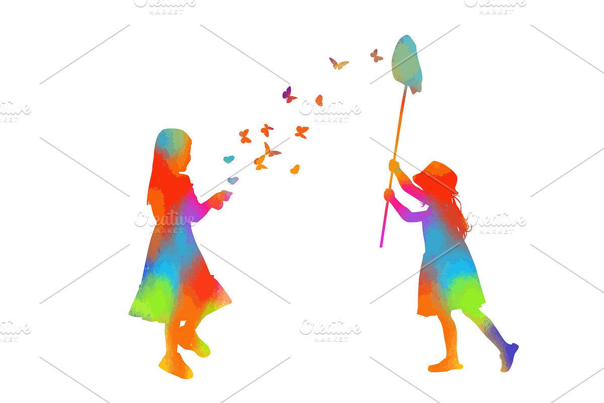 Children colored silhouettes. Little, an Illustration by Nenahliadava Design