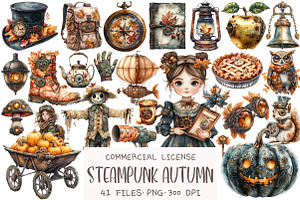 Steampunk Autumn Clipart, an Illustration by OK Design