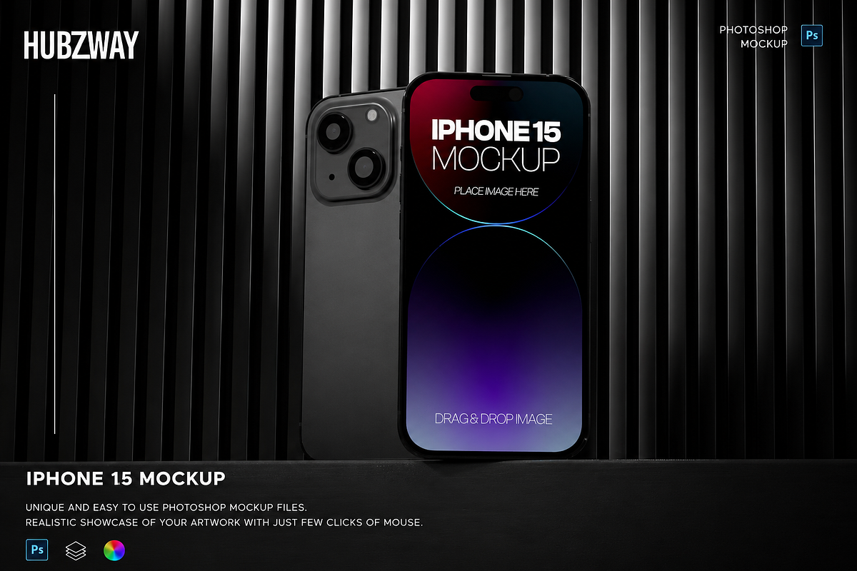 Iphone 15 Mockup, an iPhone Mockup by Hubzway (Photo 1 of 2)