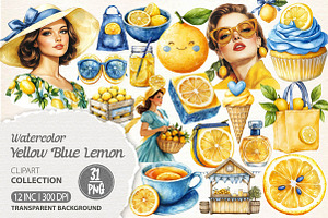 Yellow & Blue Lemon Clipart PNG, an Illustration by Dream Creation