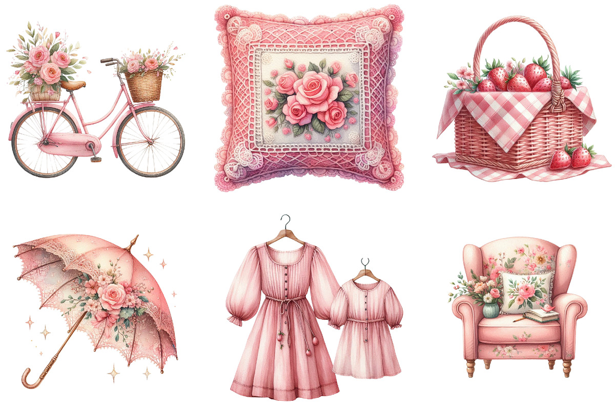 Pink Cottagecore Clipart, an Illustration by DreamArtGraphic (Photo 5 of 5)