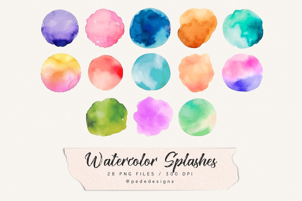 Colorful Watercolor Splashes, a Decorative Illustration by PeDe Designs (Photo 3 of 3)