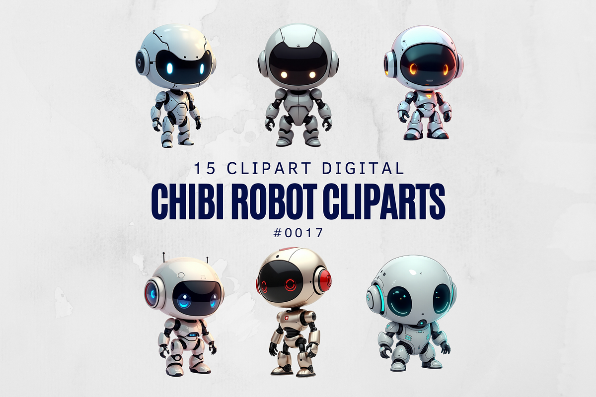15 Chibi Robot Cliparts Digital, an Illustration by Wilin Digital (Photo 1 of 2)