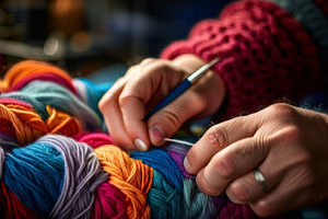 Hands Knitting Colorful Yarn with Ne, a Person Photo by Fascinadora