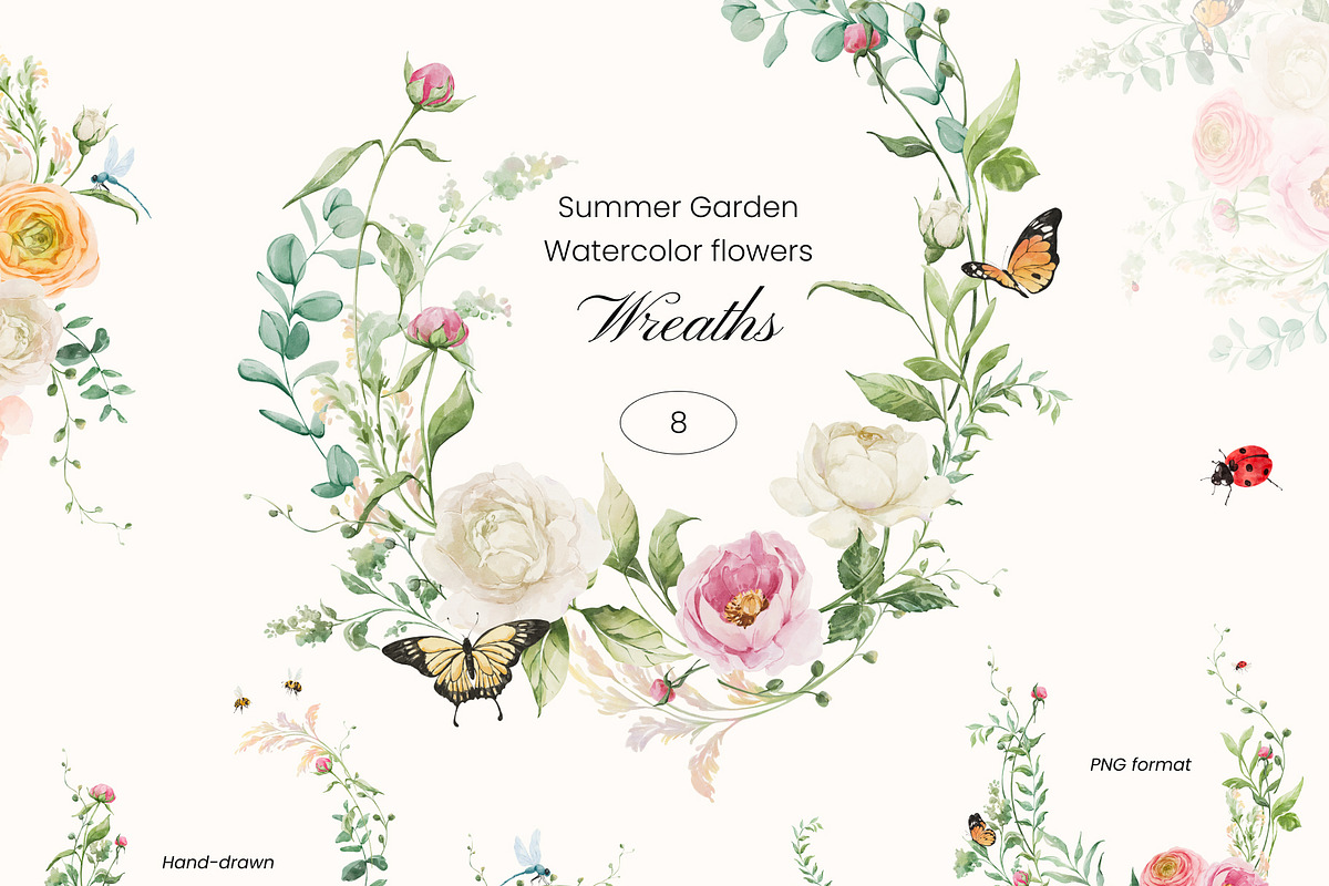 Summer Garden Watercolor flowers, a Seasonal Illustration by Yuliia Lashevska (Photo 5 of 13)