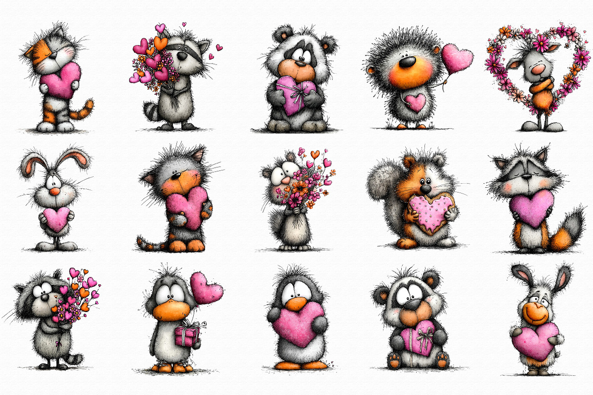 Cute Animal Valentine Love Set Clipa, an Illustration by Libby Wishes (Photo 3 of 6)
