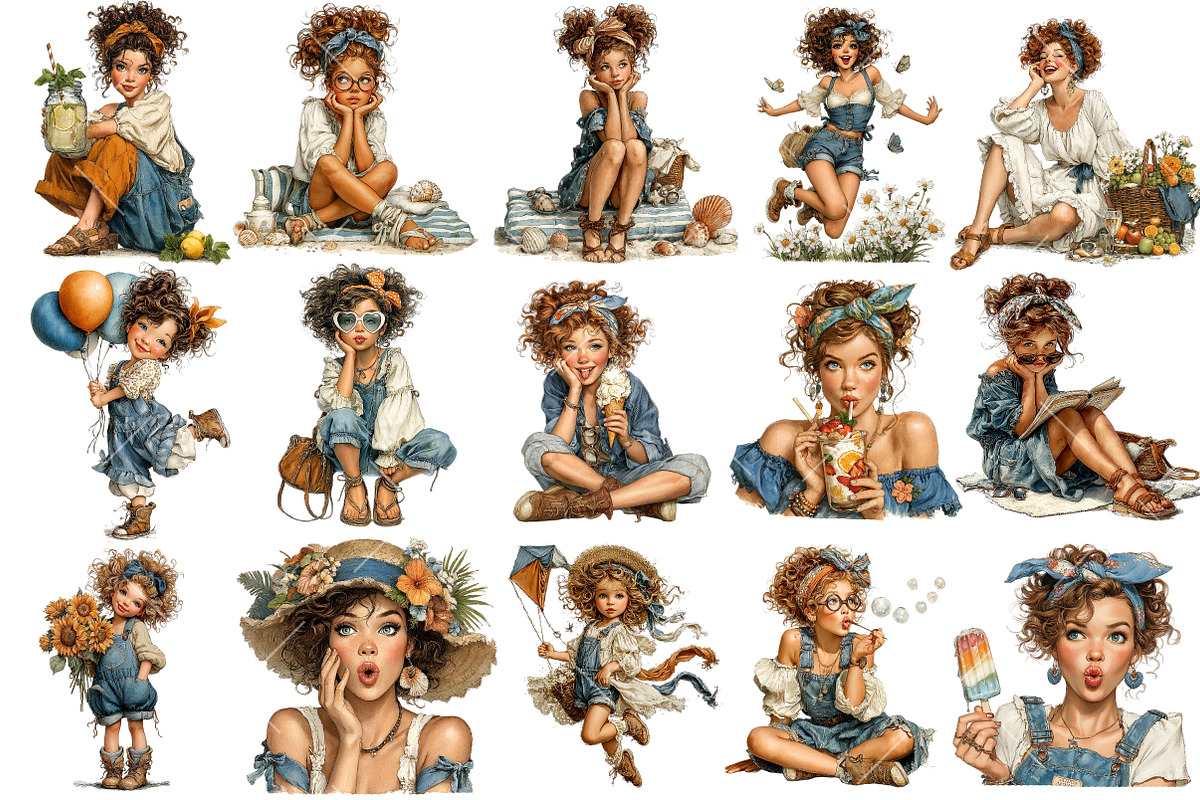 Whimsical Summer Girl Clipart, an Illustration by OK Design (Photo 3 of 6)