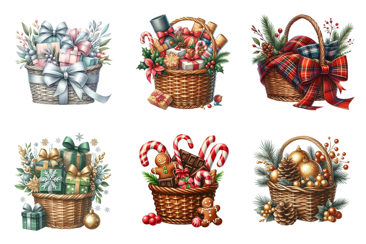 Christmas Gift Basket Clipart Bundle, an Illustration by SinaCreation (Photo 2 of 7)