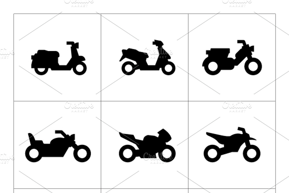 Set icons of motorcycles, a Solid Icon by motorama (Photo 1 of 2)