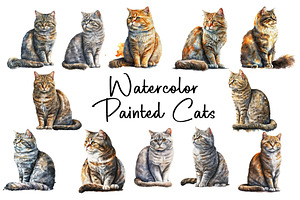 Watercolor Painted Cats