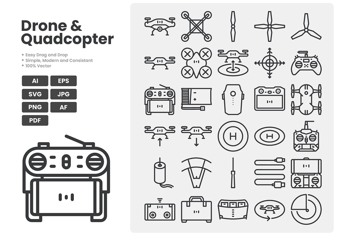 Drone And Quadcopter Icon pack, an Outline Icon by erifqizeicon (Photo 2 of 3)