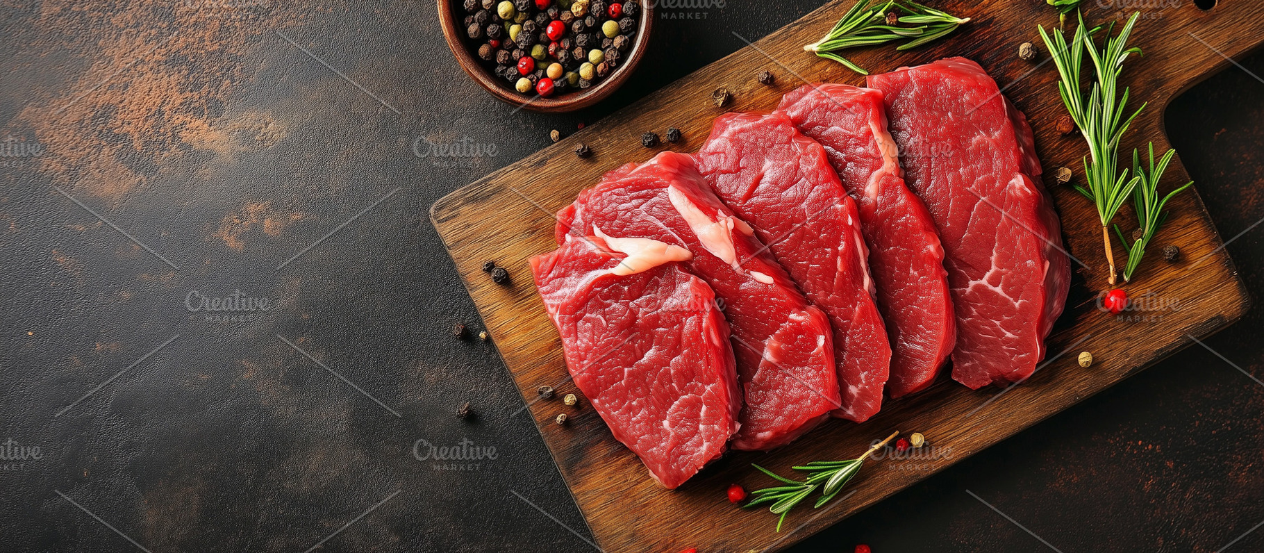 Fresh raw beef steaks on a wooden, a Food & Drink Photo by MistyDay