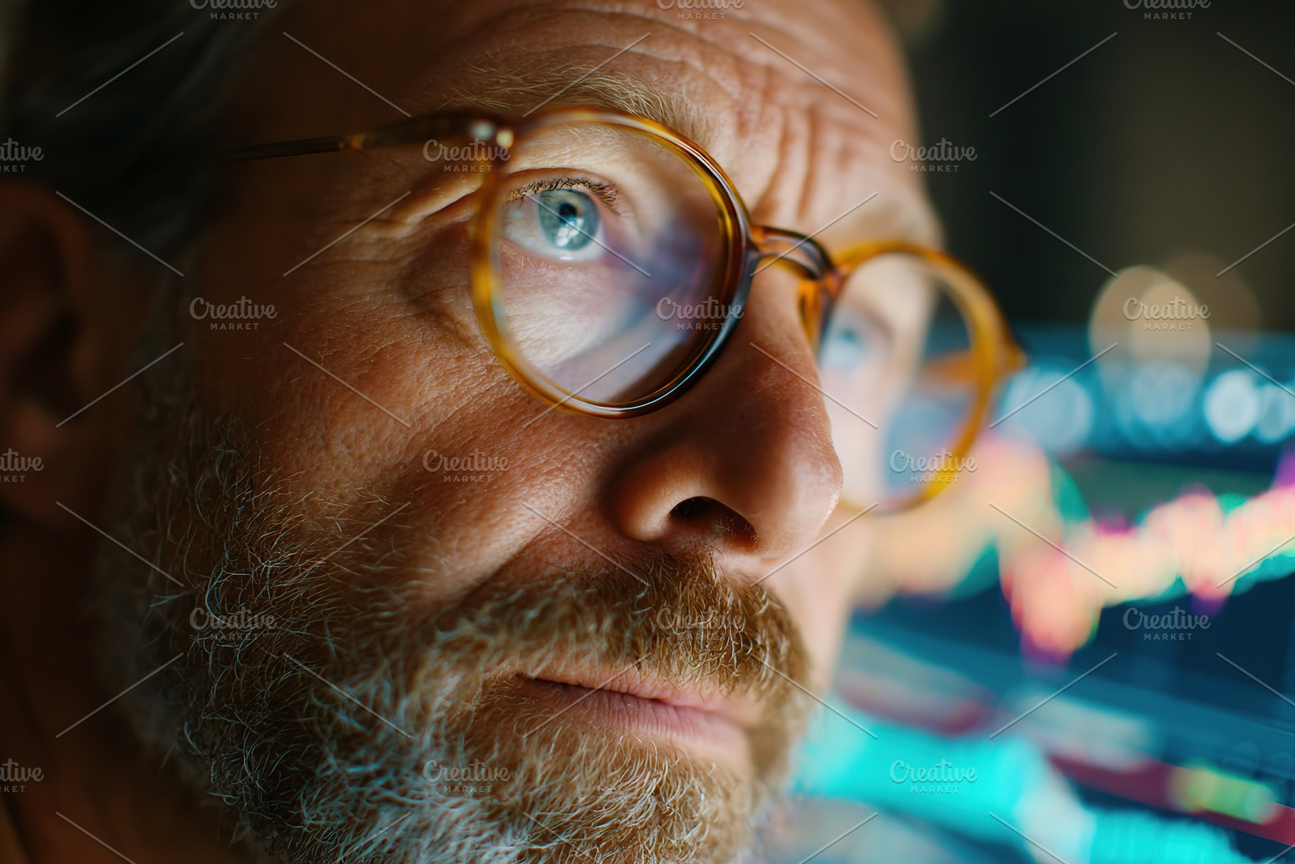 Close-up view of a focused individual analyzing data on a computer screen at a, a Business Photo by AlyaAnd