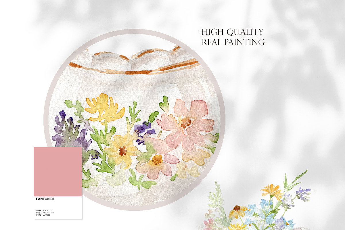 Watercolor Clipart - FLORAL TEATIME, a Decorative Illustration by Beigetime (Photo 4 of 9)