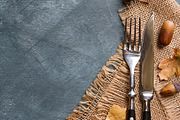 Thanksgiving autumn place setting containing dinner, decoration, and cutlery, a Food & Drink Photo by Wiktory (Thumbnail 1 of 2)