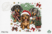 Festive Dachshunds Christmas PNG, a Seasonal Illustration by Craft Nest (Thumbnail 1 of 6)