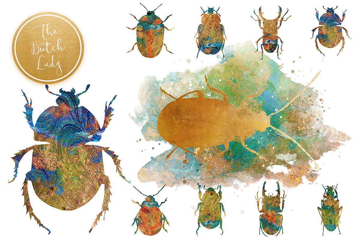Scarabs & Beetles Clipart Set, an Animal Illustration by The Dutch Lady Designs (Photo 4 of 5)