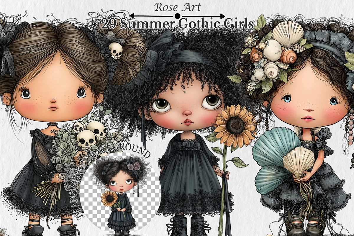 Summer Gothic Girls Clipart, a Seasonal Illustration by Rose Art (Photo 1 of 6)