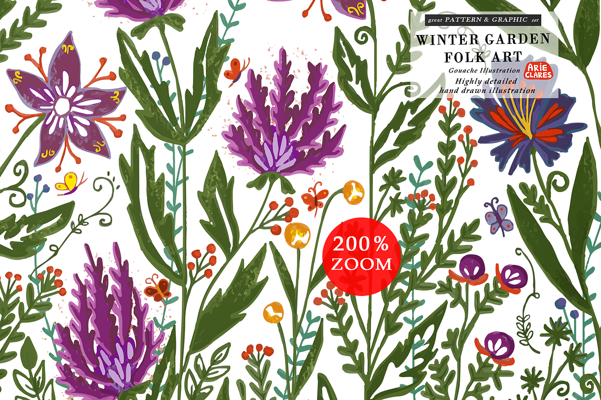 Winter Garden Folk Art, a Pattern Graphic by Arie Clares (Photo 2 of 13)
