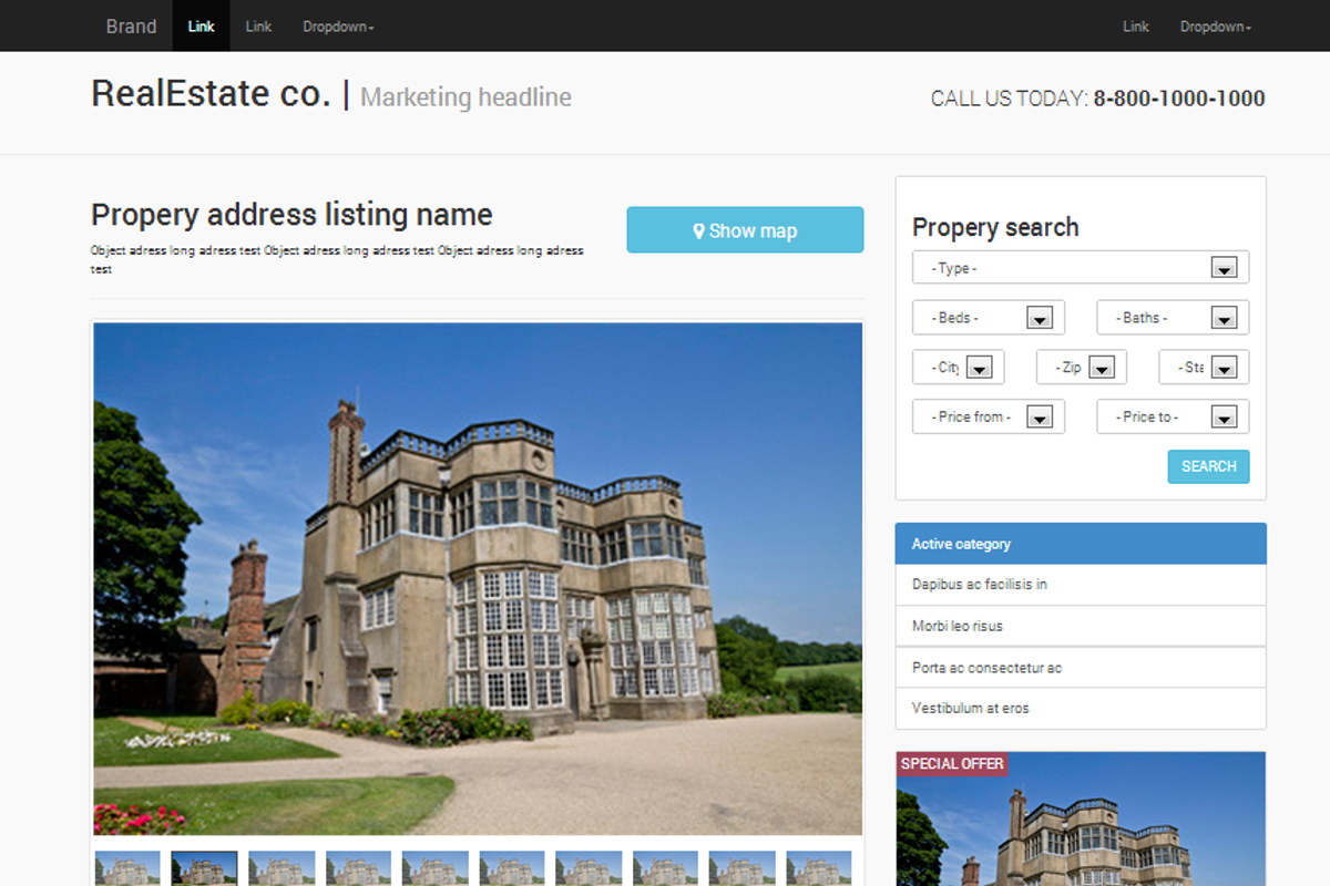 Real estate responsive Bootstrap, a Websites & App Template by Bootstraptor