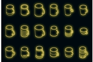 Mug Icons Set Vector Neon