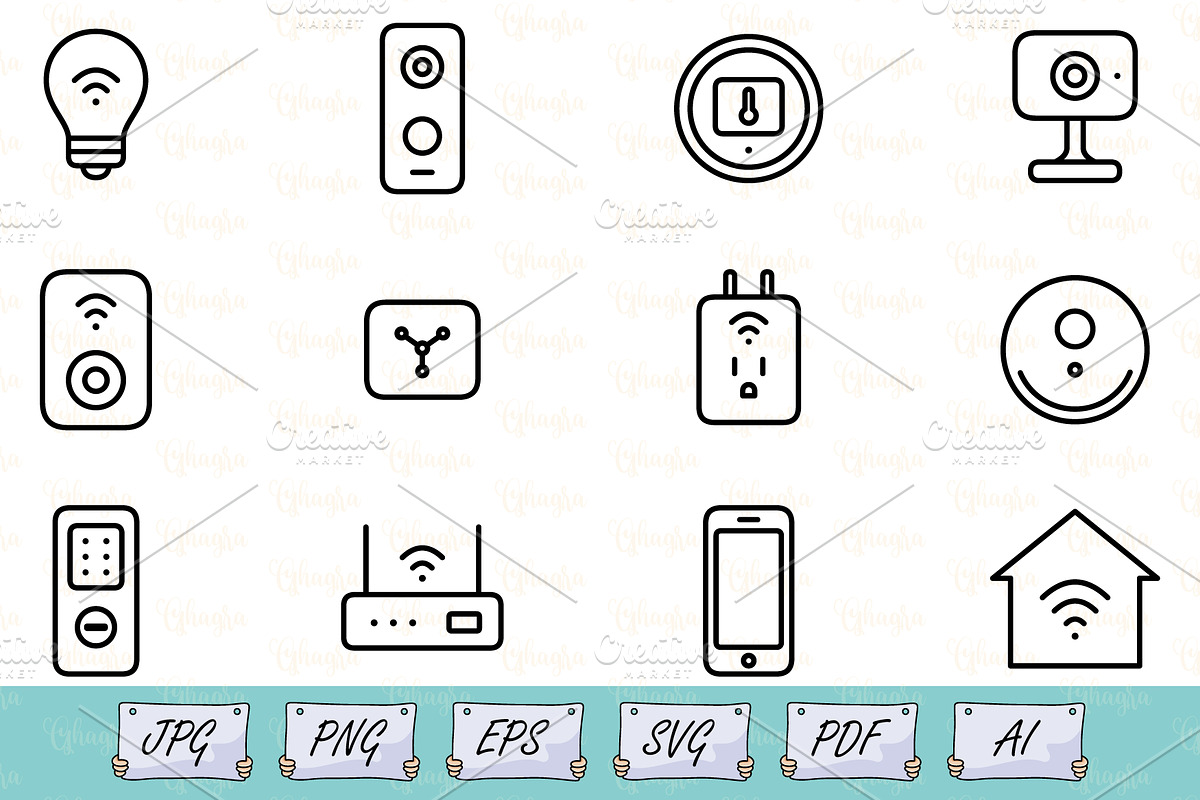 Connected Home Icons SVG, an Outline Icon by Ghagra (Photo 1 of 3)