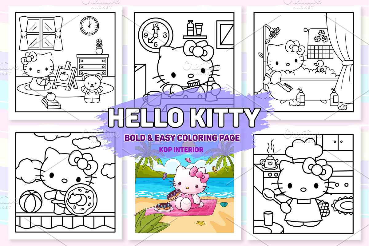 Hello Kitty Coloring Page For Kids, a Decorative Illustration by Coco Bloom