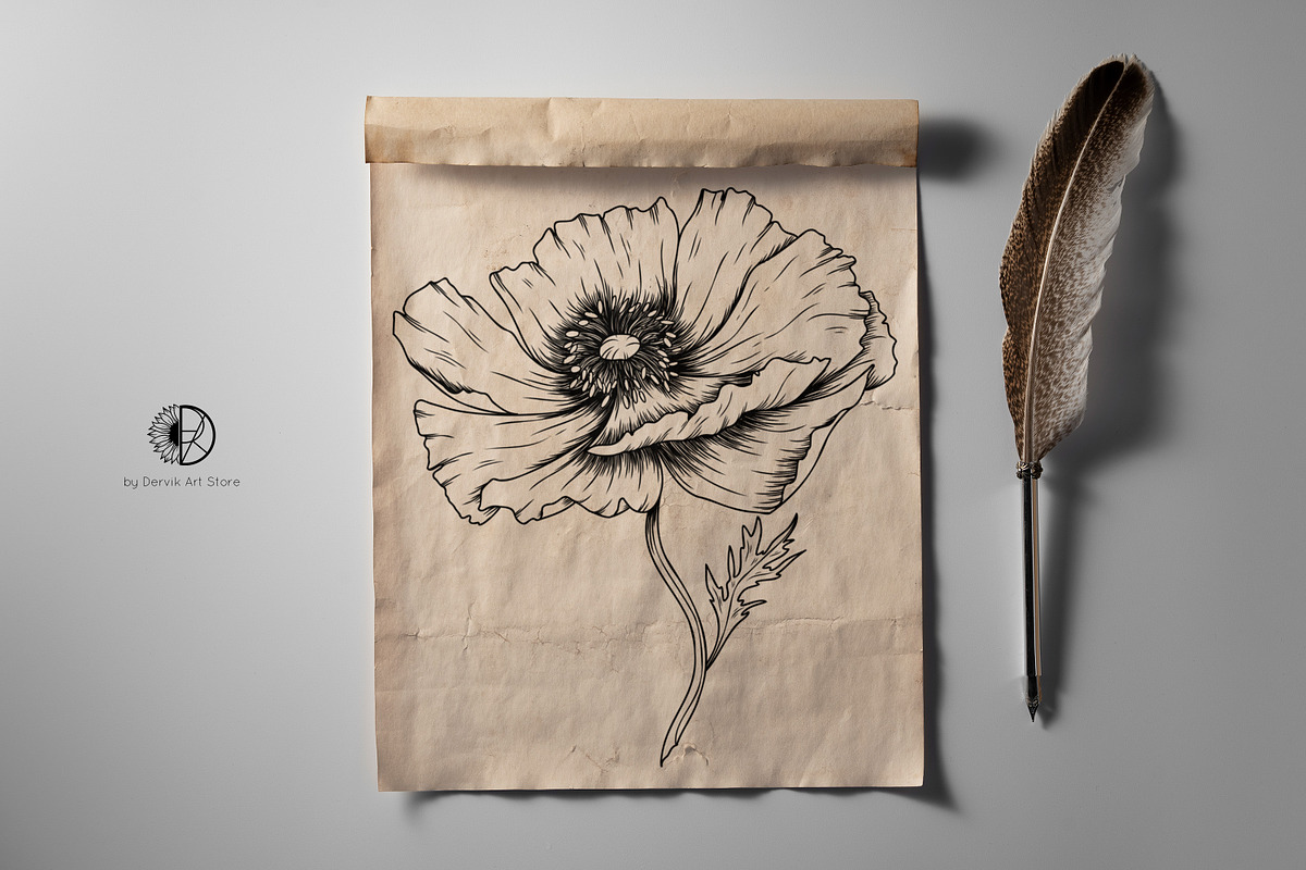 Poppy Flowers Line Art SVG, an Object Graphic by Dervik Art Store (Photo 6 of 7)