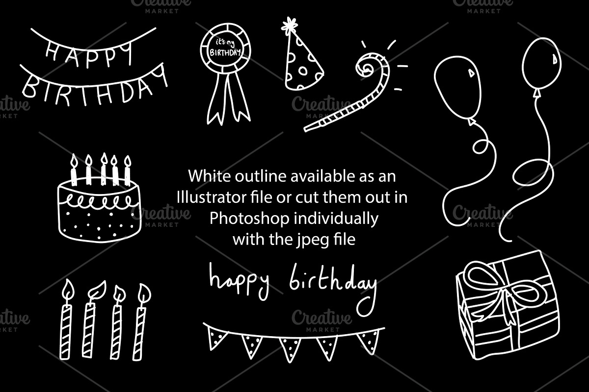 Cute doodle birthday icons, a Seasonal Illustration by Liz Pengilley Studio (Photo 3 of 4)