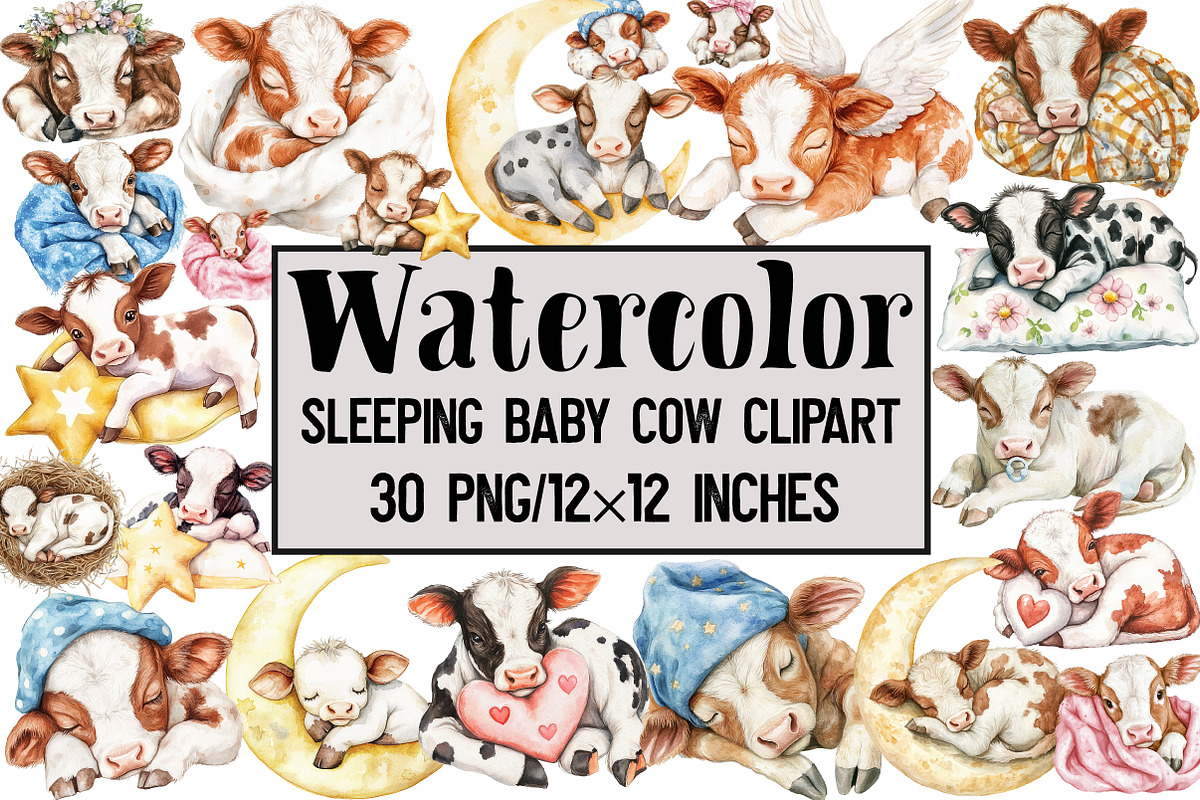 Sleeping Baby Cow Clipart, an Illustration by Design Market (Photo 1 of 3)