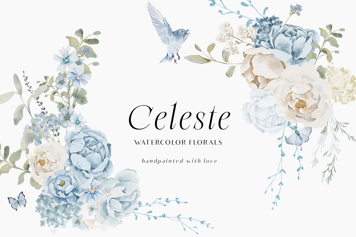 Watercolor Blue White flowers, a Decorative Illustration by Grace Noboa Illustrations (Photo 5 of 14)