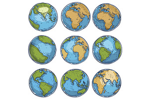 Nine different globe illustrations, an Education Illustration by Vectorstockersland