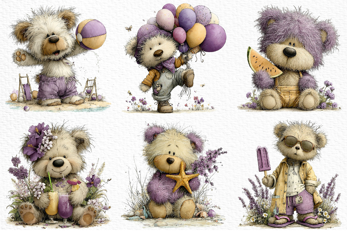 Whimsical Summer Teddy Bear Clipart, an Illustration by Craft Nest (Photo 3 of 6)