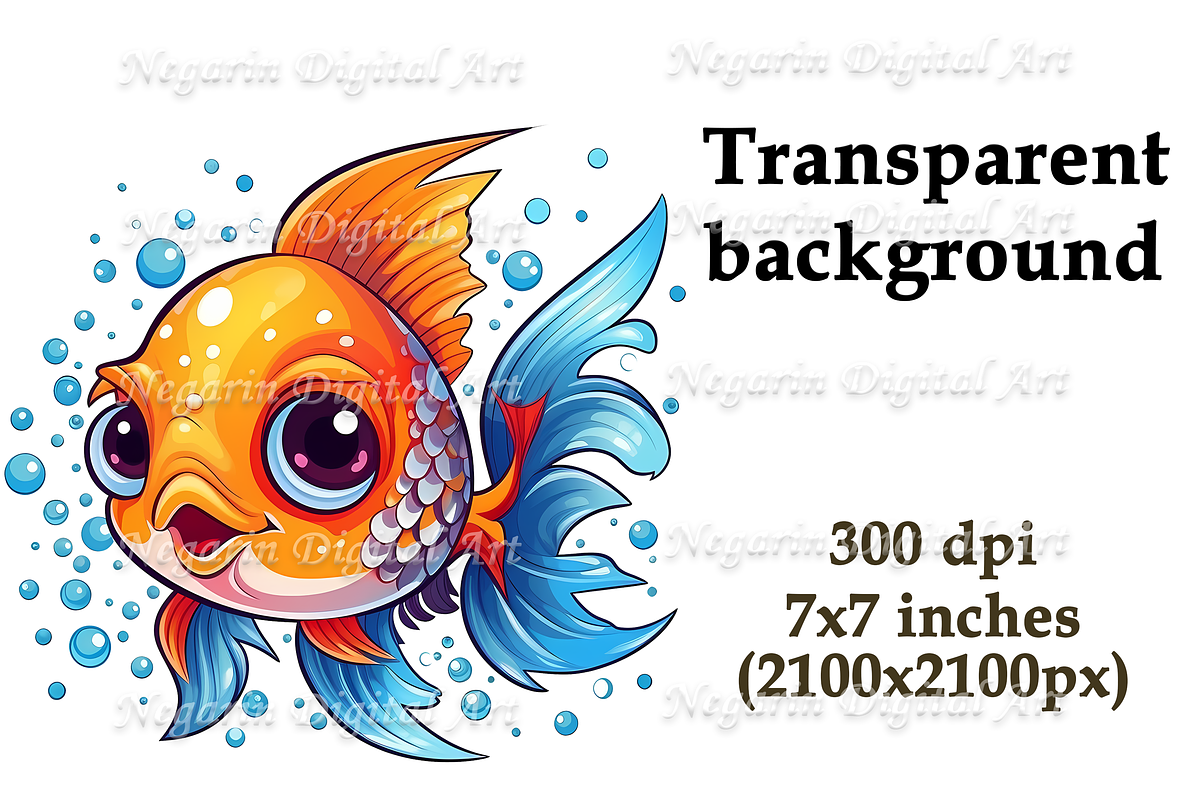 Watercolor Cute Little Fish Clipart, an Object Graphic by Negarin Digital Art (Photo 6 of 11)