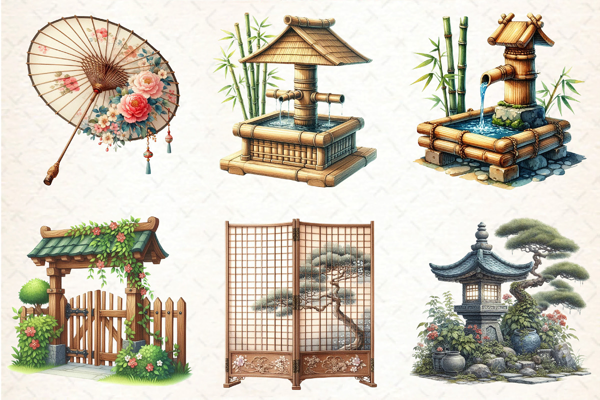 Japanese Summer Garden Clipart, an Illustration by DreamCafeArt (Photo 4 of 9)