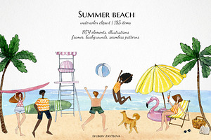 Watercolor Summer Beach Clipart