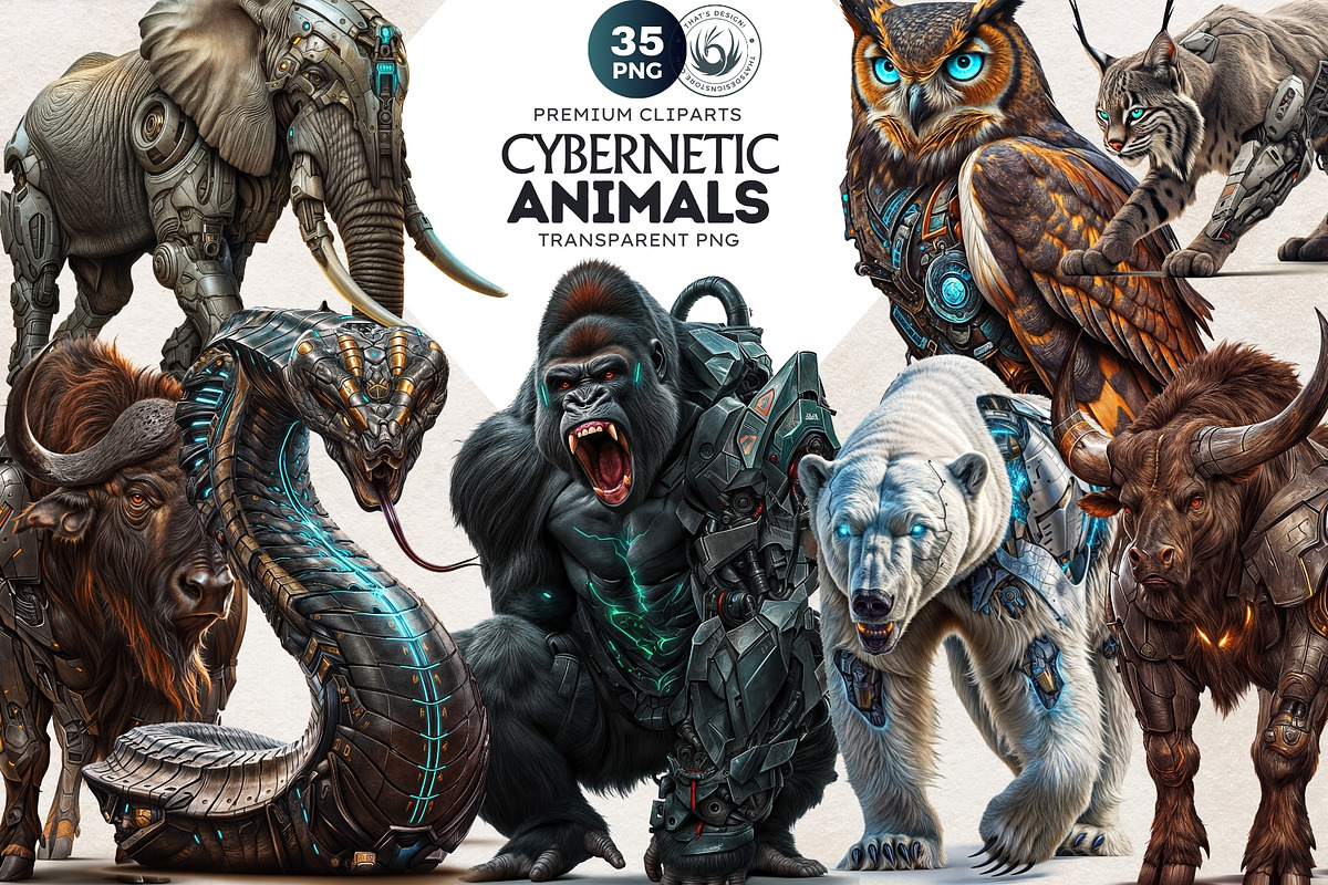 Cybernetic Animals Clipart Set, an Animal Illustration by ThatsDesignArt (Photo 1 of 10)