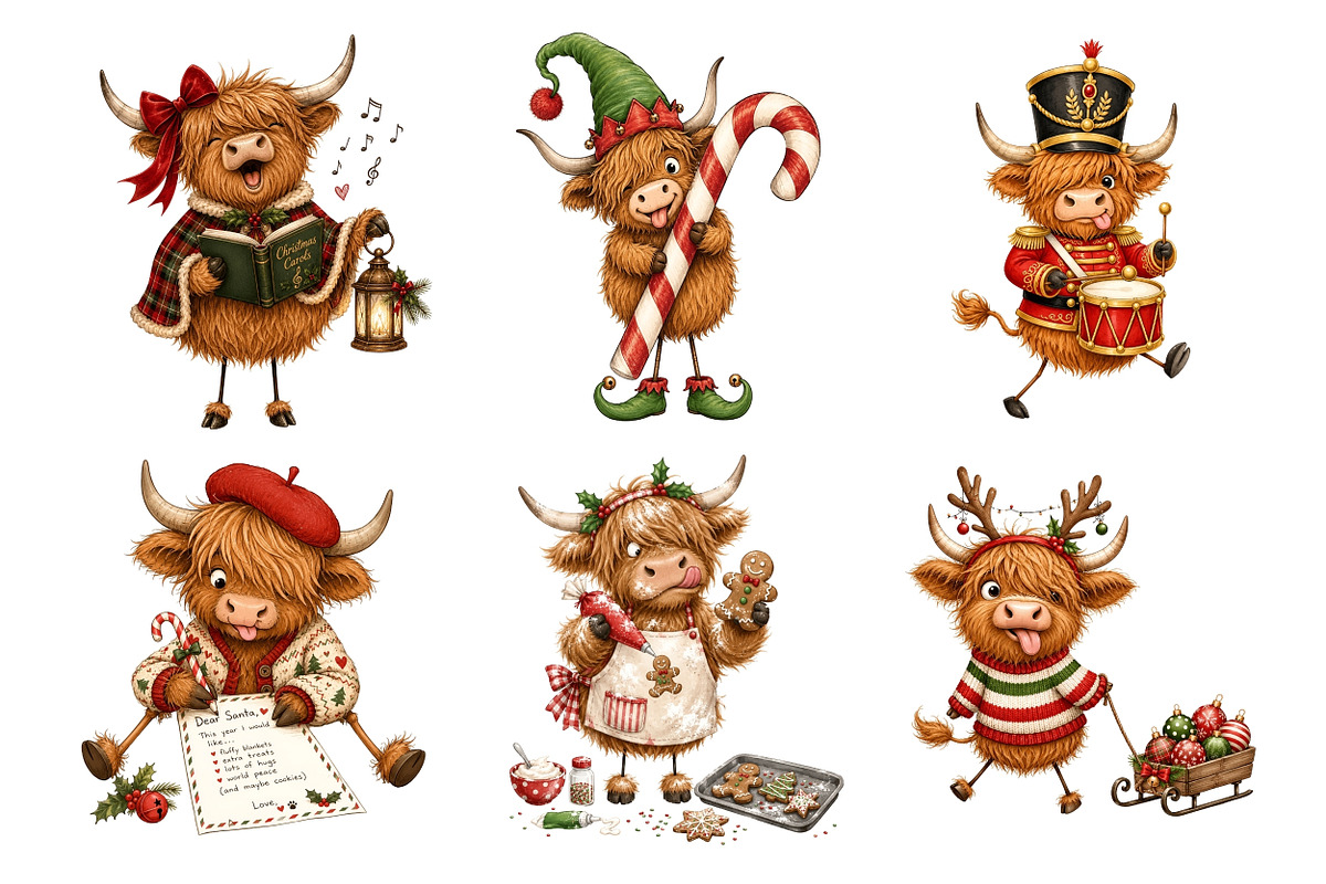 Christmas Highland Cow PNG, a Seasonal Illustration by Nicolle's Colorful Art (Photo 5 of 6)
