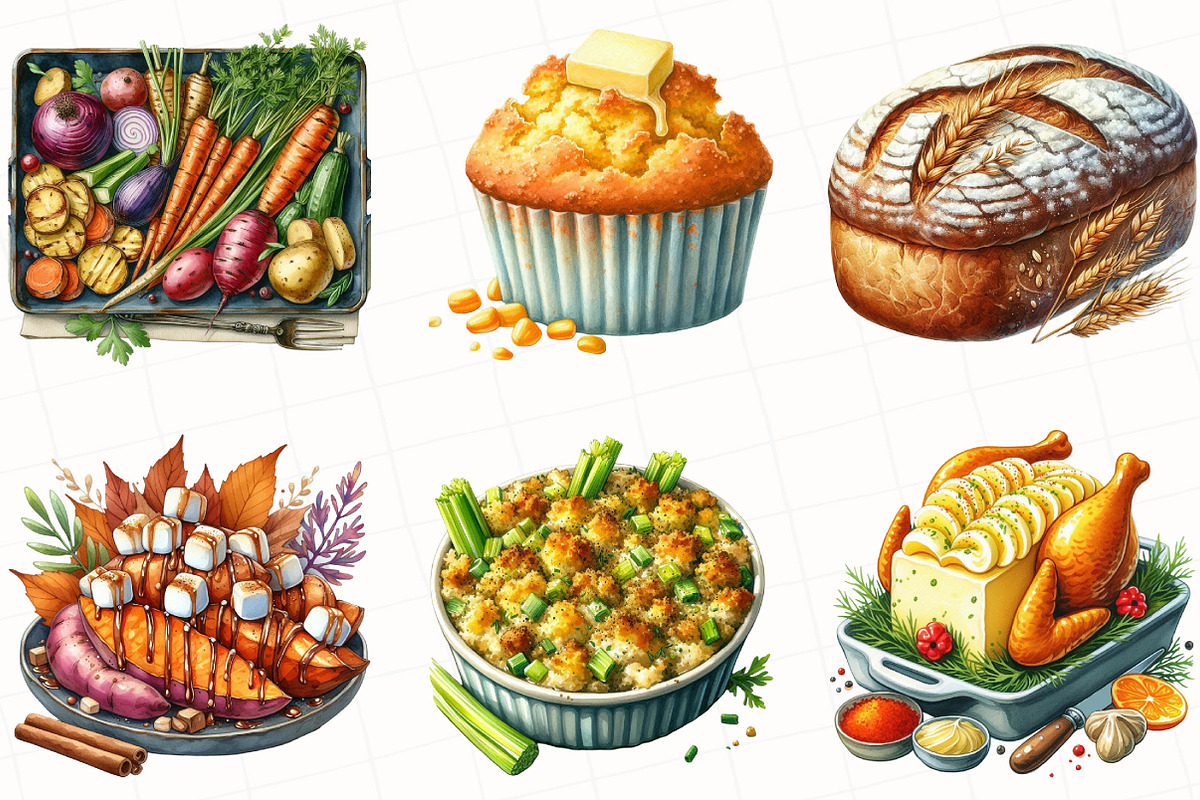 Watercolor Thanksgiving Food Clipart, an Illustration by OK Design (Photo 3 of 5)