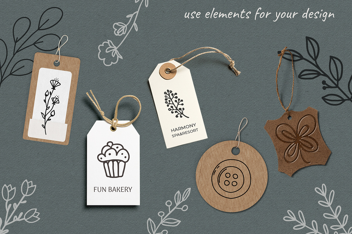100 hand drawn elements + logo, a Work Illustration by Cozy pattern shop (Photo 6 of 7)