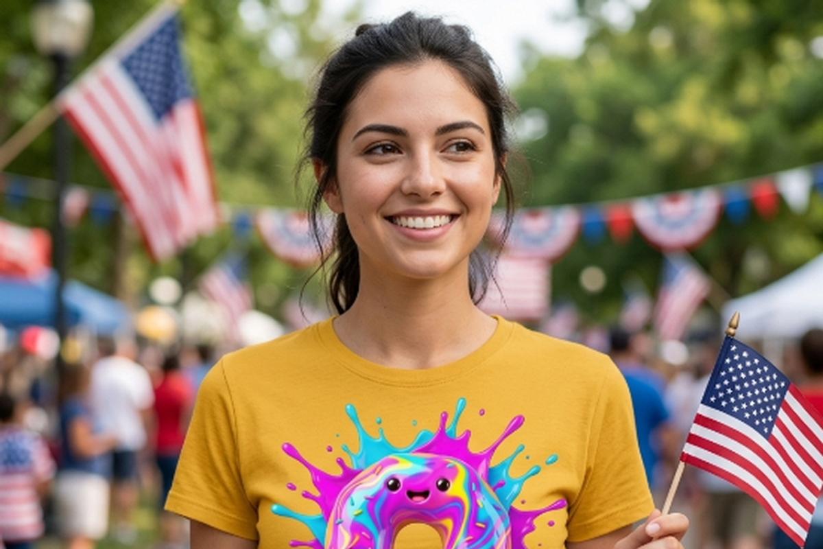 Kawaii Rainbow Donut Splash, a Shirt Mockup by Vector Stall (Photo 6 of 15)