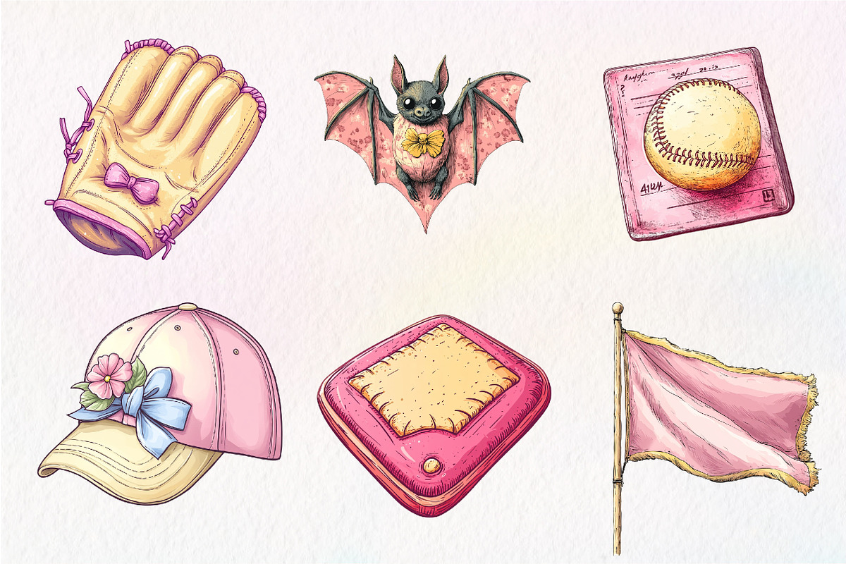 Retro Girly Baseball Clipart, an Illustration by CreationArt (Photo 2 of 5)
