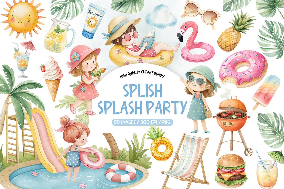 Splish Splash Party Clipart, an Illustration by TatiMockup (Photo 1 of 6)