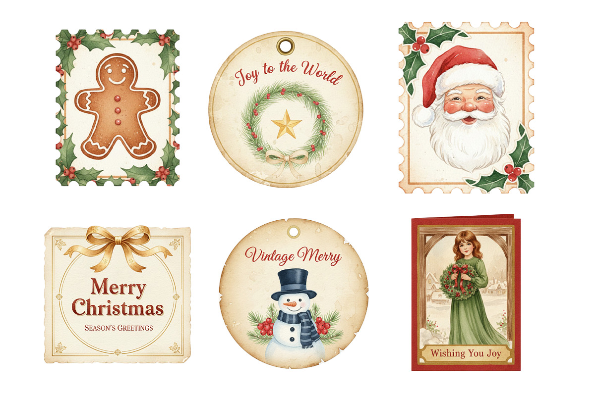 Vintage Christmas Quotes Labels PNG, an Illustration by SinaCreation (Photo 2 of 7)