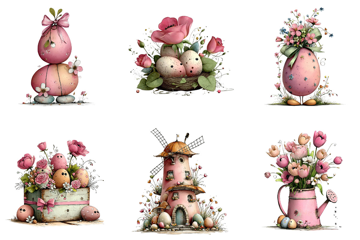 Pink Easter Watercolor Clipart Bundl, an Illustration by Sublimation Artist (Photo 4 of 7)